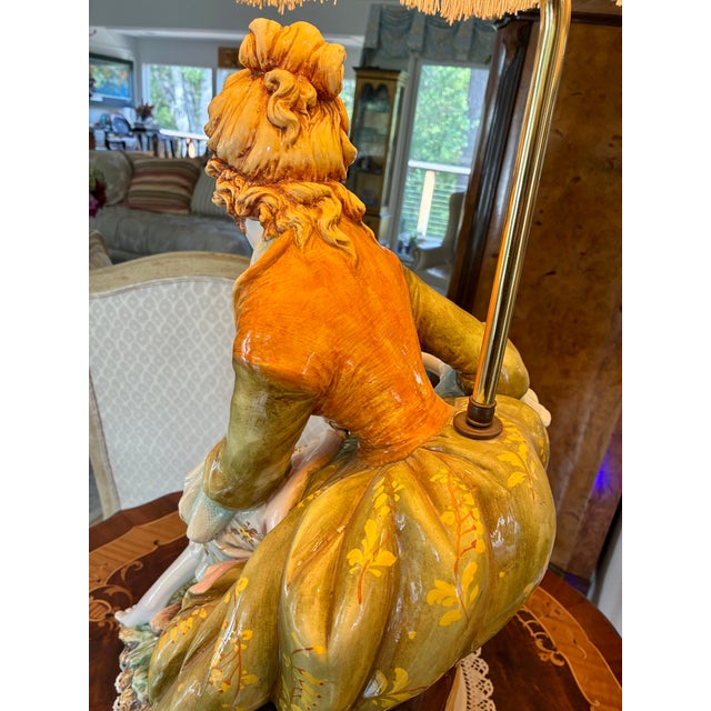 Antique White Large Figural Italian Ceramic Lamp Signed D Polo Uiato For Sale - Image 8 of 9