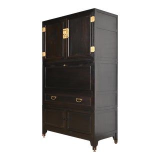 Michael Taylor for Baker Far East Collection Ebonized Cabinet With Drop Front Secretary Desk, 1960s For Sale