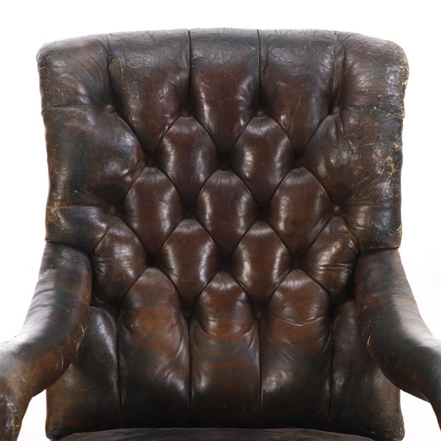 Brown An English Walnut and Tufted Leather Library Armchair by Gillows, 19th C. For Sale - Image 8 of 8