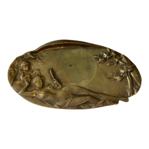 Antique Woman Pin Card Bronze Art Deco Art Nouveau Dish Tray Catchall