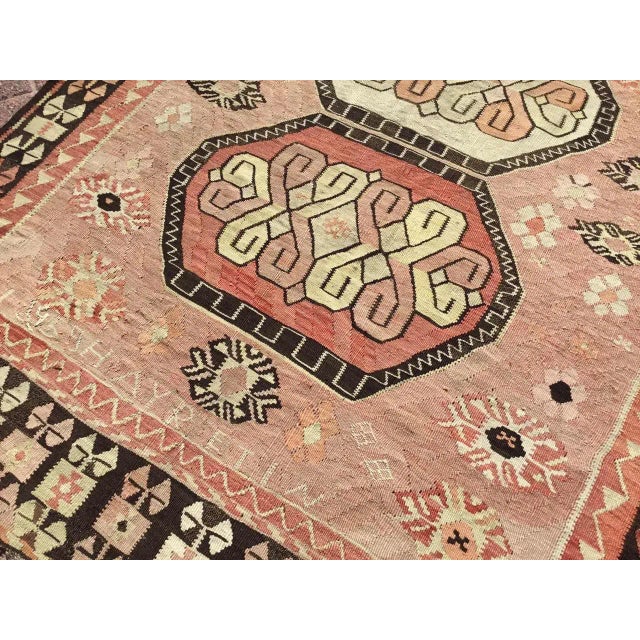 Peach Vintage Pale Turkish Kilim Rug - 67" X 125" For Sale - Image 8 of 11