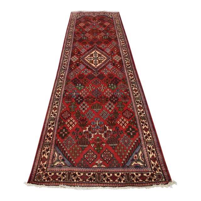 Maymeh Runner 4’3” X 12’6” Red Wool Vintage Tribal Hand-Knotted Oriental Rug For Sale