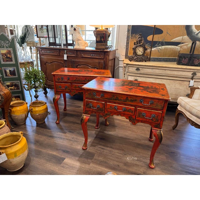 Chinoiserie Pair of Vintage Chelsea House Red Chinoiserie Side Tables For Sale - Image 3 of 5