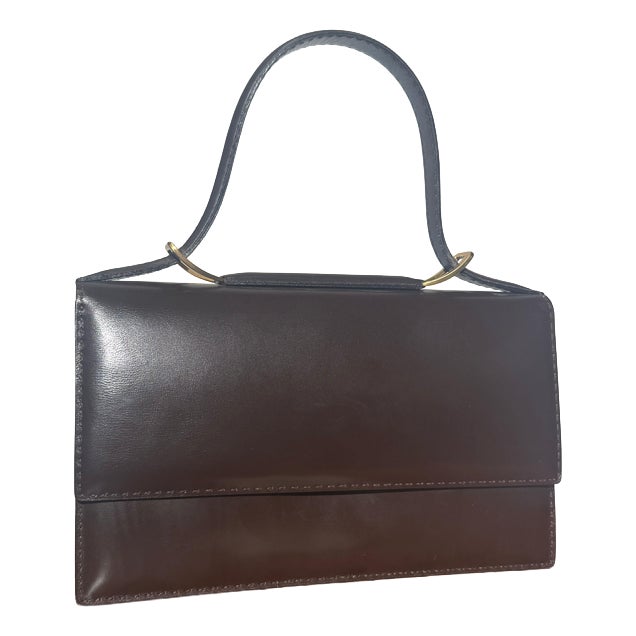 Vintage Top Handle Handbag in Brown Leather from Delvaux For Sale