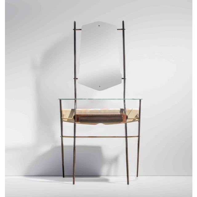 Metal Vintage Wood and Glass Console Table by Vittorio Dassi, Italy For Sale - Image 7 of 12