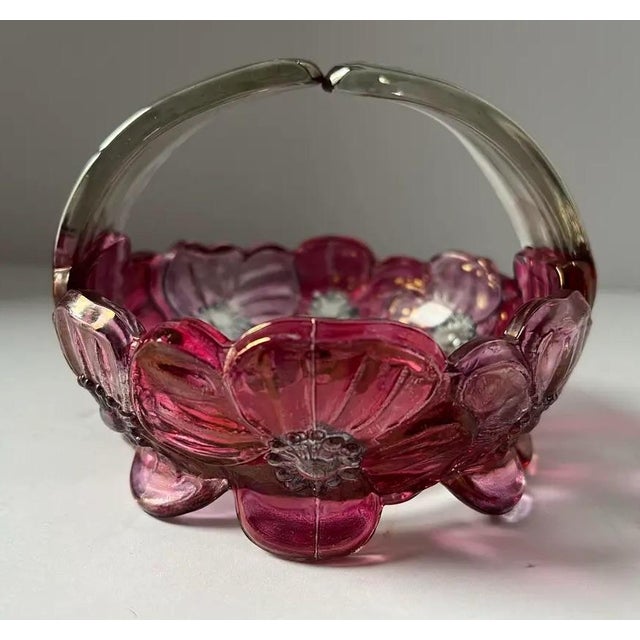 Purple 1950’s Mid-Century Cranberry Floral Glass Basket Attributed to Westmoreland For Sale - Image 8 of 8