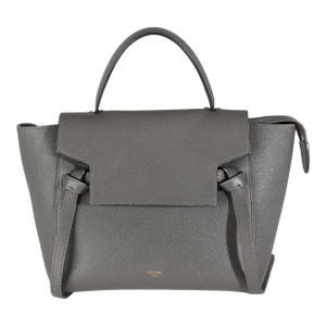 Grey Grained Calfskin Micro Belt Bag