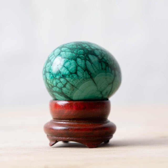 1980s Polished Malachite Egg on Wooden Stand, c.1980 For Sale - Image 5 of 7