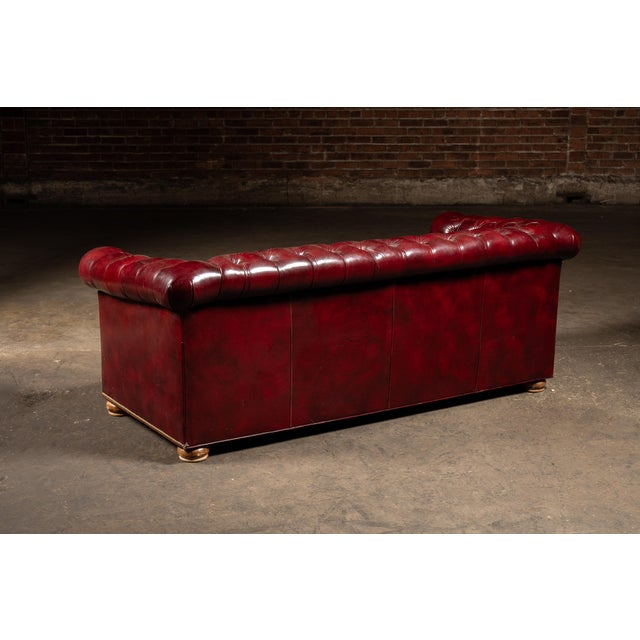 Mid 20th Century Mid 20th Century Tufted Leather Chesterfield Sofa in Burgundy For Sale - Image 5 of 10