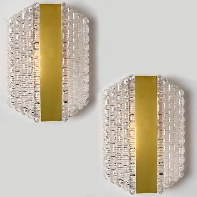 Textured Clear Glass Wall Lights attributed to Kaiser Leuchten, 1970s, Set of 2 For Sale - Image 11 of 12