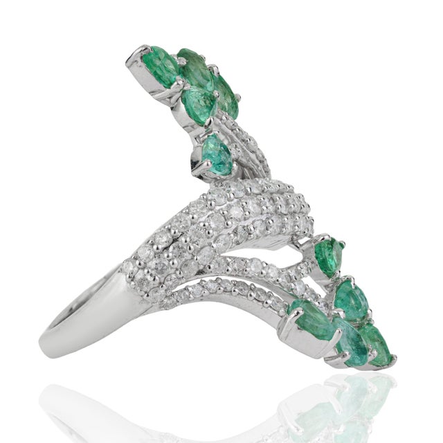 Not Yet Made - Made To Order Art Nouveau Inspired Natural Emerald & Diamond Cocktail Ring for Women, Size 7 For Sale - Image 5 of 14