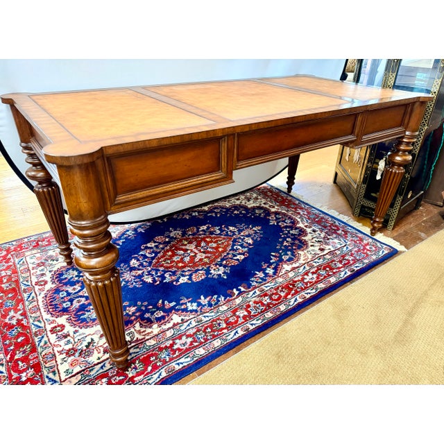 Ethan Allen Traditional Leather Top Writing Desk With Turned Legs For Sale In New York - Image 6 of 10
