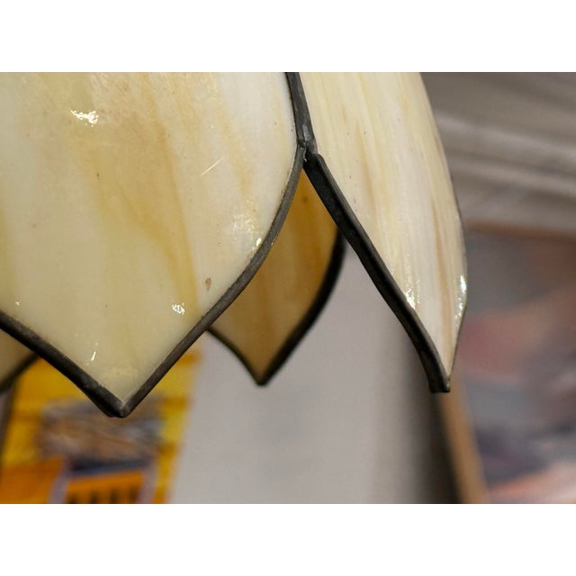 Yellow Vintage Tiffany Style Slag Glass Light Pendant For Sale - Image 8 of 12