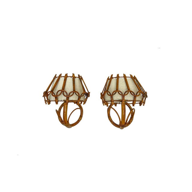 Bamboo and Rattan Wall Lights by Louis Sognot, 1960s, Set of 2 For Sale - Image 14 of 14
