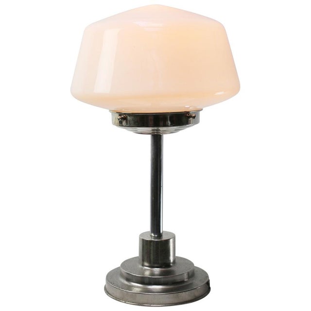 Metal Art Deco White Opaline Glass and Nickel-Plated Desk Lamp For Sale - Image 7 of 8