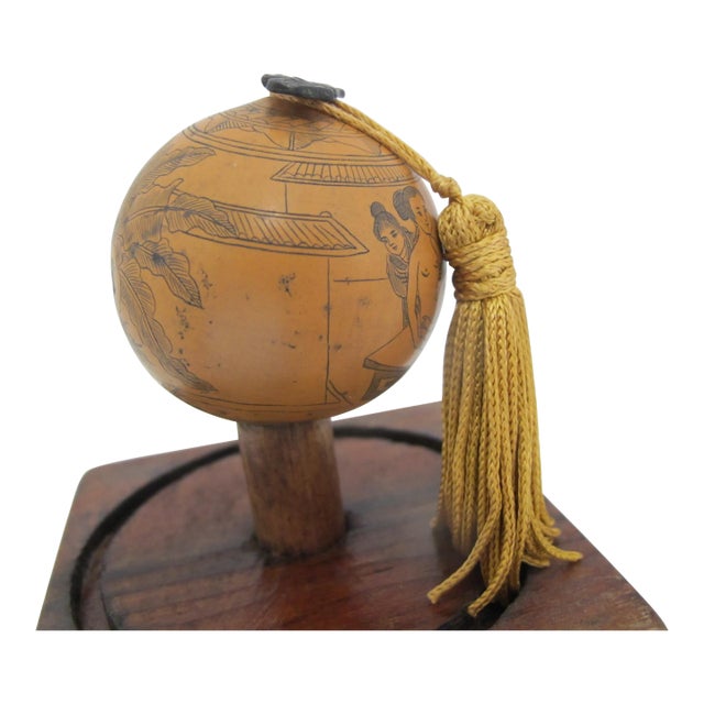 Chinese Gourd Etched With Landscape & Erotic Scene in Dome Case For Sale