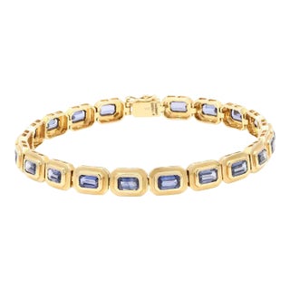 6.01 Carat Genuine Tanzanite Tennis Bracelet in Solid 14k Yellow Gold For Sale
