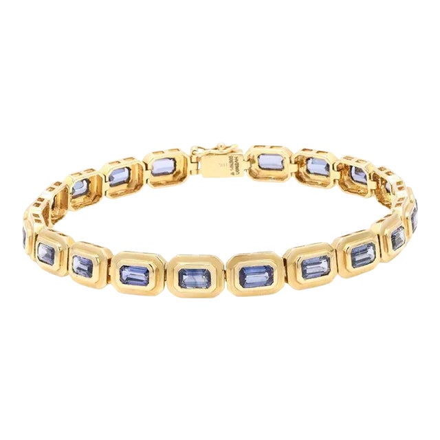 6.01 Carat Genuine Tanzanite Tennis Bracelet in Solid 14k Yellow Gold For Sale