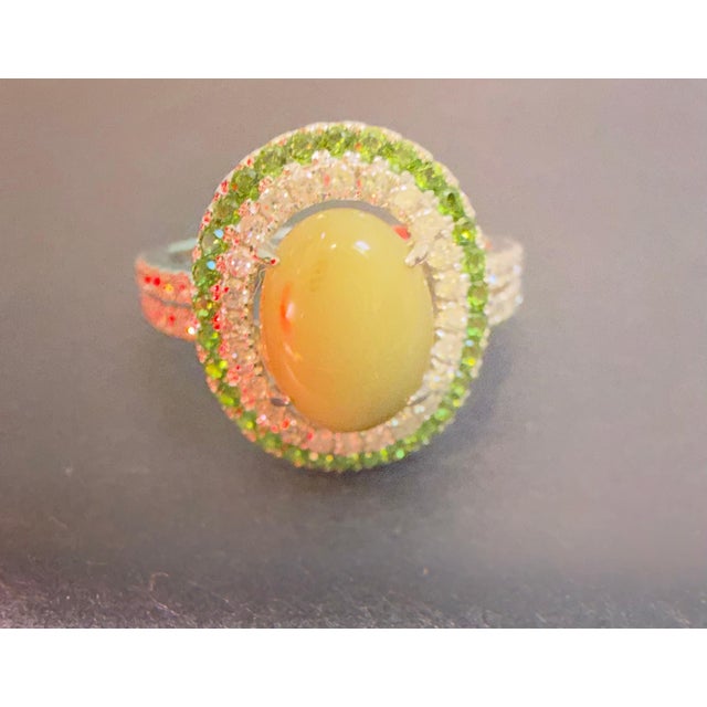 Green 14k White Gold Diamond & Green Opal Chrome Diopside Cabochon Ring, 8 For Sale - Image 8 of 8