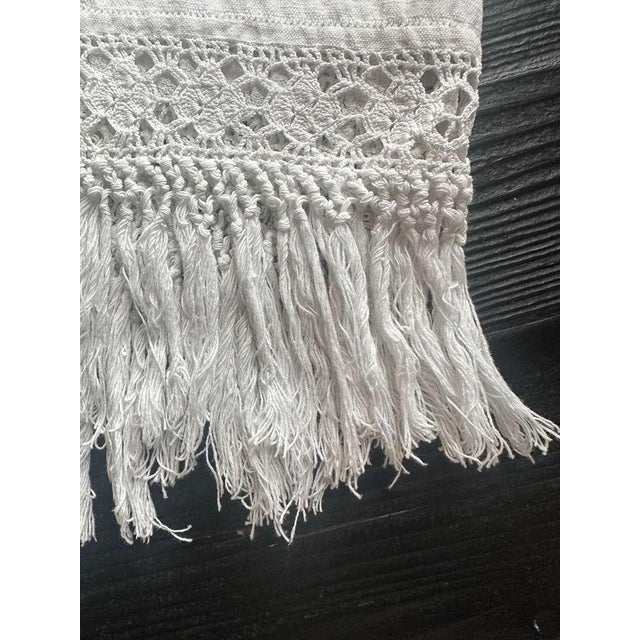 Antique French Heirloom Linen Towel Bm Monogram Drawn Thread Work Hand Knotted Fringe Trousseau Textile Circa 1900 For Sale - Image 4 of 12