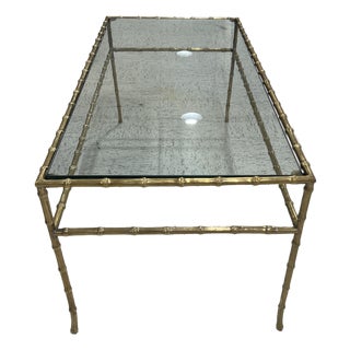 Mid 20th Century Maison Bagues Style Faux Bamboo Glass Top Coffee Table For Sale