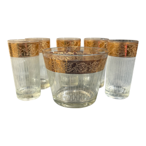1960s Culver Set of 5 Highball Glasses With Ice Bucket