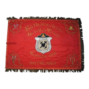 Early 20th Century German Catholic Journeymen Association Dayton Ohio Embroidered Flag