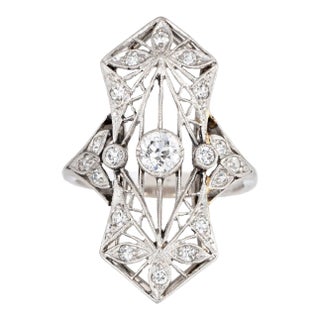 Antique Edwardian Diamond Ring Platinum Flower Design Vintage Plaque Jewellery 5 size 5 For Sale