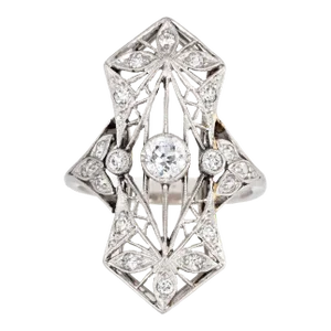 Antique Edwardian Diamond Ring Platinum Flower Design Vintage Plaque Jewellery 5 size 5