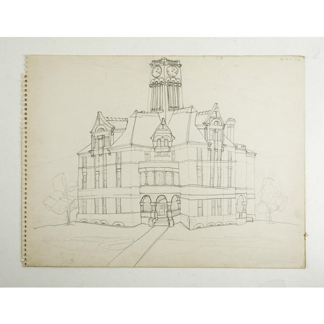 Lee County Texas Courthouse Architectural Drawing | Chairish