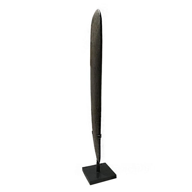 Contemporary Late 20th Century Hand-Carved Volcanic Basalt Blade Sculpture on Stand, Organic Modern For Sale - Image 3 of 12