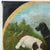 Folk Art Vintage Hand Painted Folk Art Pet Portrait Circular Oil Painting on Canvas With Black and White Dogs in Landscape For Sale - Image 3 of 8