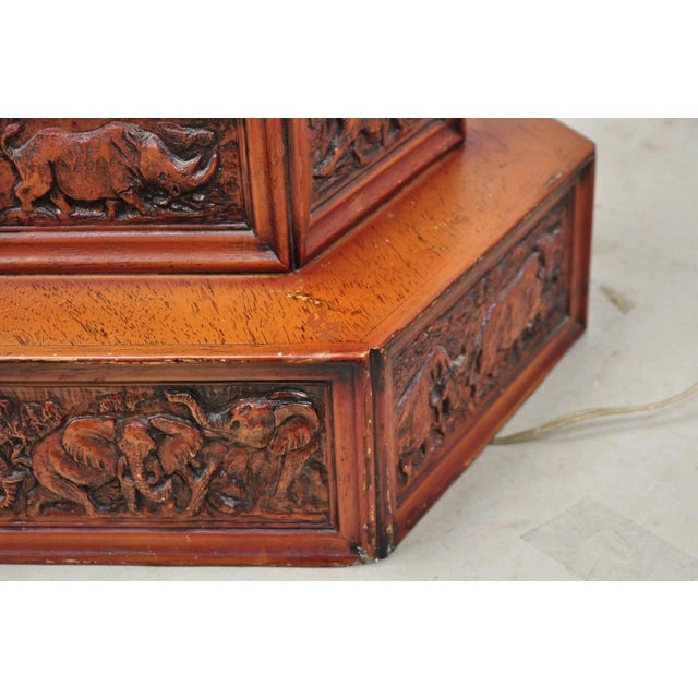 Brown Vintage Chinoiserie African Safari Faux Horn Tusk Fiberglass Floor Lamp For Sale - Image 8 of 12