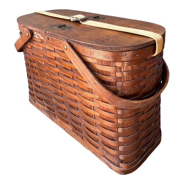 Vintage 1940s Abercrombie and Fitch Woven Picnic Basket For Sale