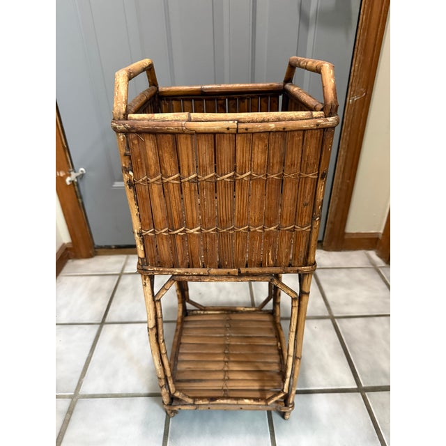 Mid-Century Modern Vintage Bamboo Split Reed Plant Stand For Sale - Image 3 of 12