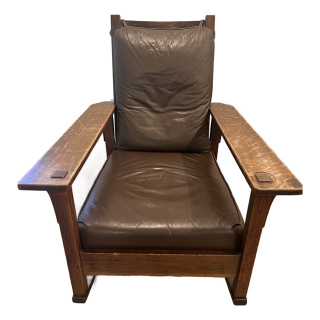 1910s Stickley Oversize Morris Rocking Chair For Sale