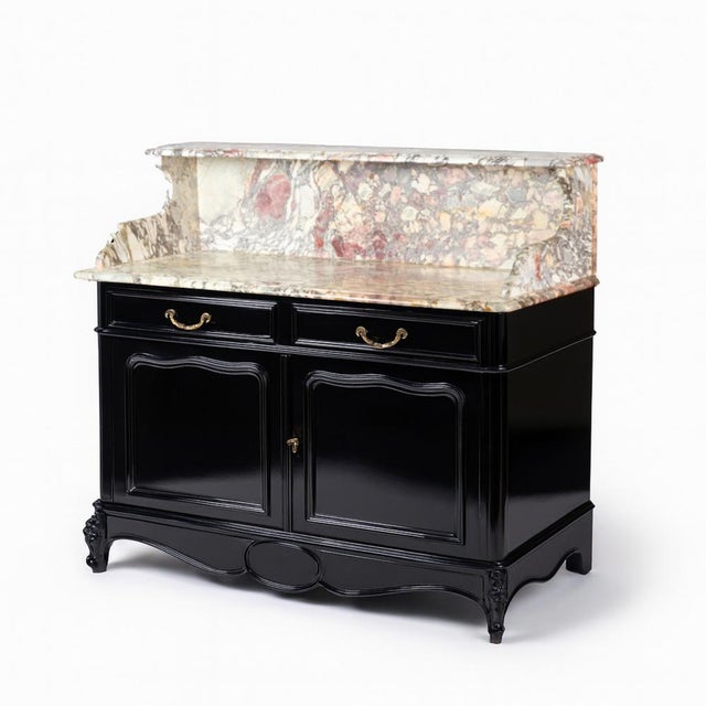 Louis Philippe Black Lacquer Credenza with Marble Top For Sale - Image 5 of 10
