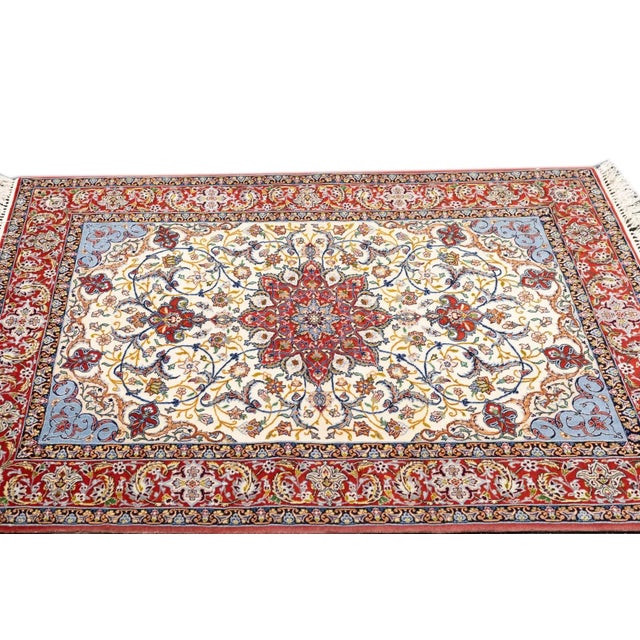 Extremely Fine Persian Isfahan Wool & Silk Rug 3'8'' X 5'3'' For Sale In New York - Image 6 of 12