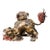 Vintage Gilt Bronze & Cinnabar Guardian Lion Sculpture – Seated Foo Dog With Cub For Sale