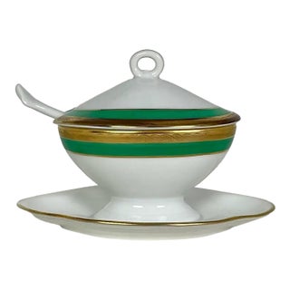 Mid 20th Century Richard Ginori Italian Porcelain Condiment Dish & Spoon - 3 Pc. Set For Sale