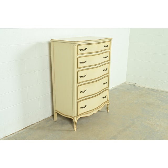 French Provincial Drexel French Provincial Louis XV Cream Lacquered Highboy Dresser, 1956 For Sale - Image 3 of 13
