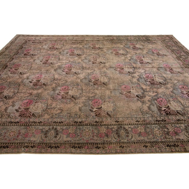 Antique Bidjar Handmade Allover Floral Pattern Wool Rug in Brown For Sale - Image 4 of 7
