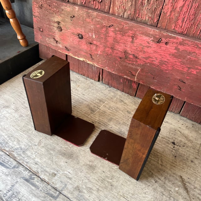 Solid American Walnut Vintage Bookends With Black Accents & Red Felt Bottoms For Sale - Image 13 of 16