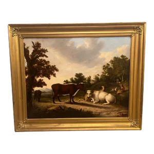 Large Scale 19th Century English School Bucolic Landscape Oil Painting