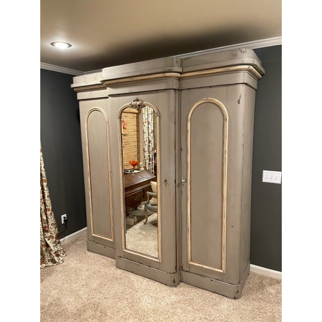 Mid 19th Century Mid 19th Century Triple Door Painted Armoire For Sale - Image 5 of 5