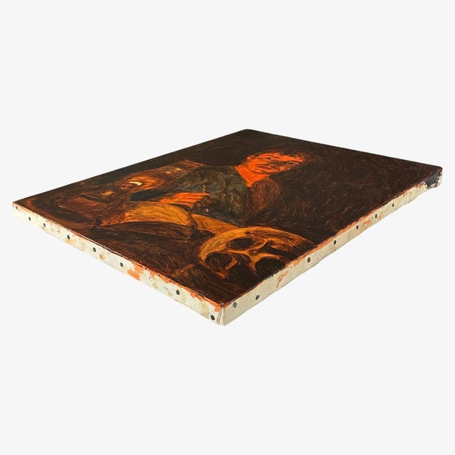 Vintage Expressionist Portrait of Artist With Skull, Signed (Oil on Canvas) For Sale In Philadelphia - Image 6 of 6