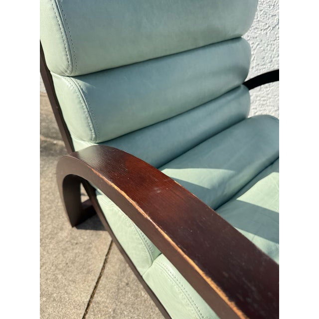 Attributed to Jay Spectre Eclipse Lounge Chair for Century – Postmodern Chrome Armchair – Mint Green Leather Sculptural Chair – 1980s Designer Seating For Sale - Image 11 of 12