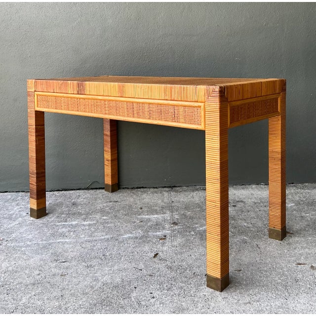 Vintage Rattan Writing Desk After Bielecky Brothers For Sale - Image 9 of 12