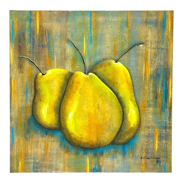 Late 20th Century “Golden Pears” Abstract Still Life Painting, 24” For Sale
