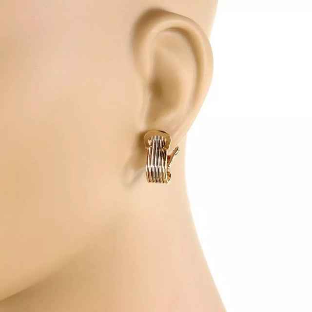 Cartier Cartier Double C Earrings 18k Tri-Color Gold Huggie Clip-On w/Paper For Sale - Image 4 of 5